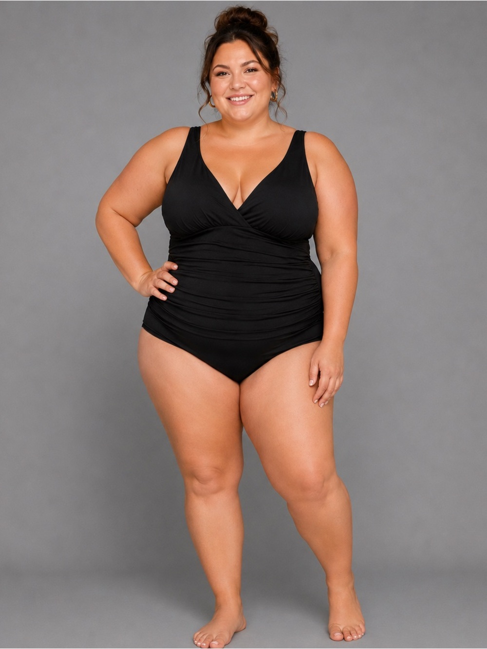 Jantzen Women’s Black One Piece Swimsuit Ruched Tummy Control Size 22W Plus